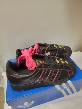 adidas Black Sneakers with Pink Accents and Gold Details